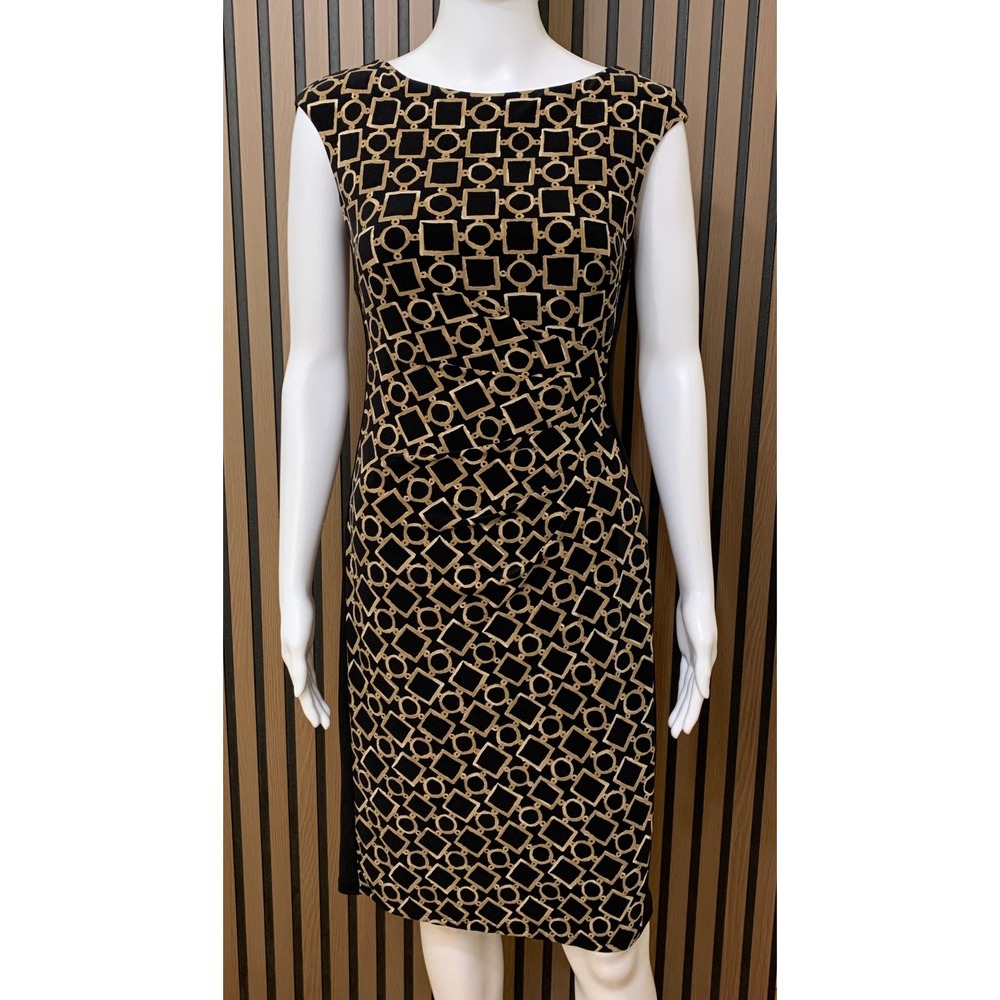 Lauren Ralph Lauren Geometric Chain Print Sheath Dress Black Tan Size 2